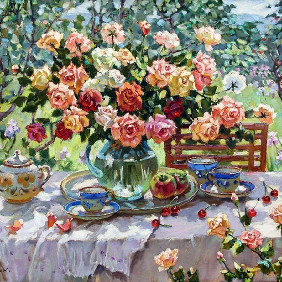 “Still Life with  roses in the garden“